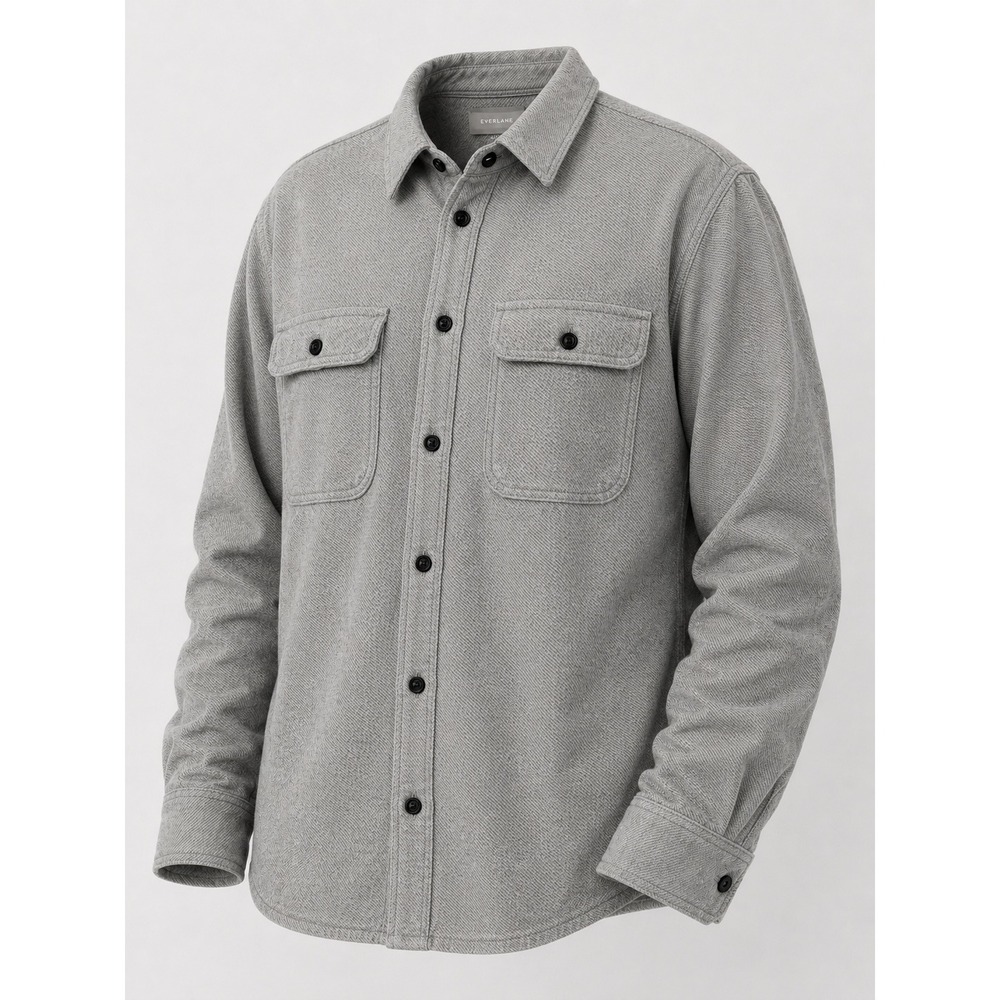 Everlane Gray Button-Up Fleece Shirt Jacket